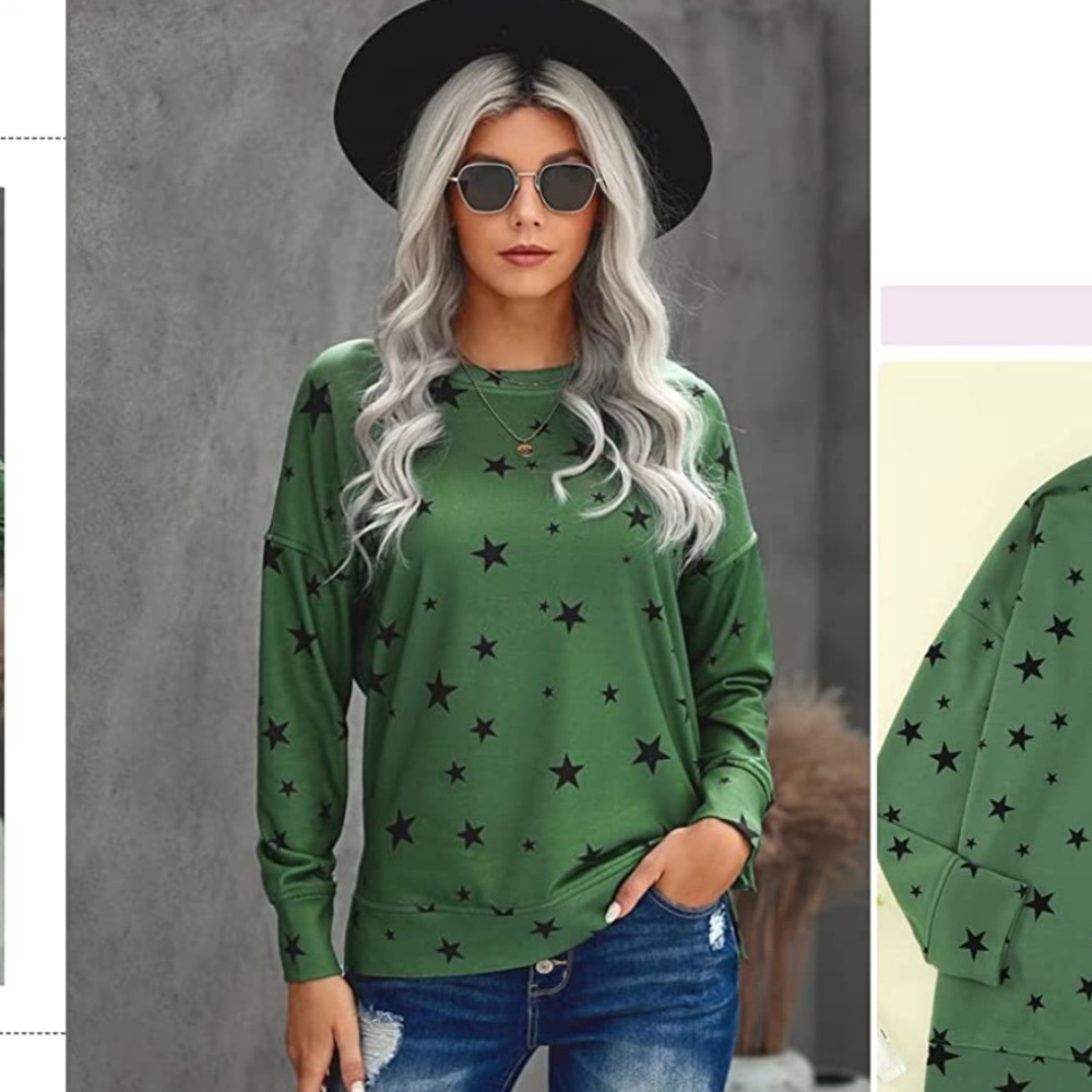 Casual Crewneck Sweatshirt Long Sleeve Loose Side Split Pullover Top NWOT